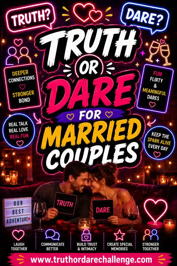 Married couple smiling and playing truth or dare together at their kitchen table