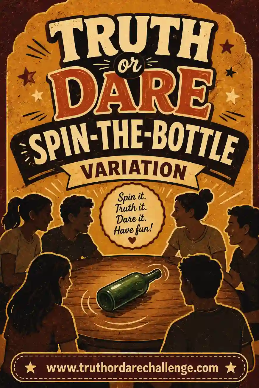 Group of friends in a circle watching a bottle spin during a game of truth or dare